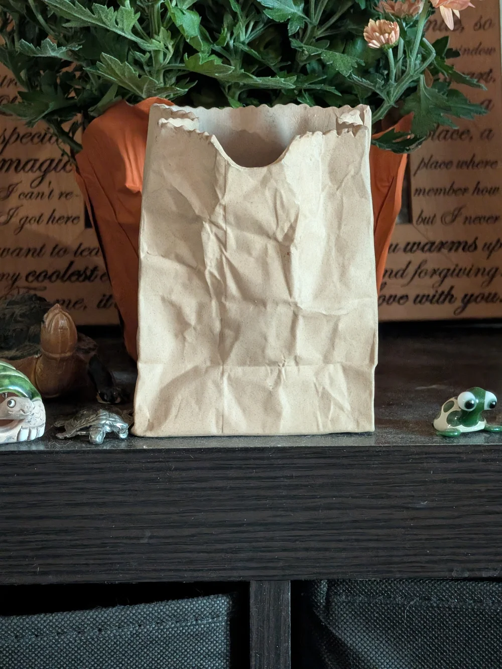 Vintage Ceramic Brown Paper Bag Vase 4.5